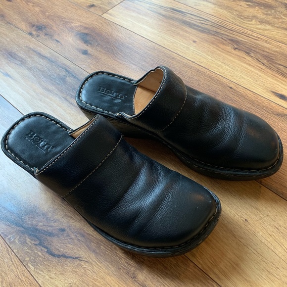 Black Leather Born Clogs - Picture 3 of 8